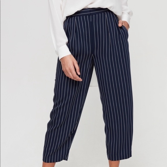 Aritzia BABATON Modesto Navy Stripe Trouser Cropped Dress Pants Ladies 00 Office - Picture 11 of 11